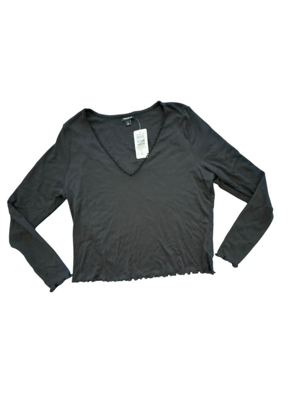 Torrid NWT Black Pointelle Rib V-Neck T-Shirt 0 12 L Scalloped Coquette Stretch